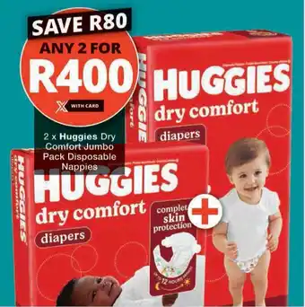 Checkers 2 x Huggies Dry Comfort Jumbo Pack Disposable Nappies offer