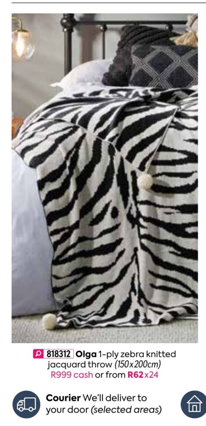 Olga 1Ply Zebra Knitted Jacquard Throw offer at HomeChoice