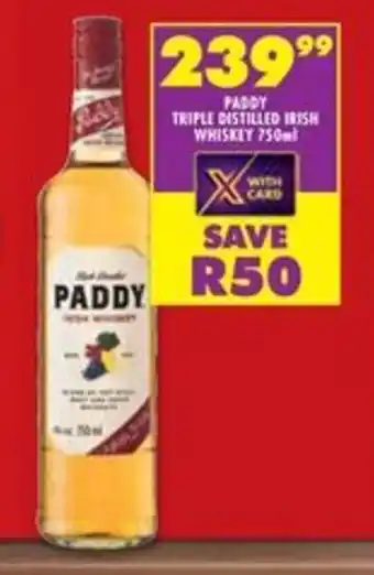 Shoprite Liquor PADDY TRIPLE DISTILLED IRISH WHISKEY 750ml offer