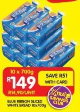 Shoprite BLUE RIBBON SLICED WHITE BREAD 10x700g offer