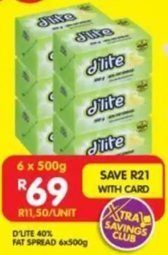 Shoprite D'LITE 40% FAT SPREAD 6x500g offer