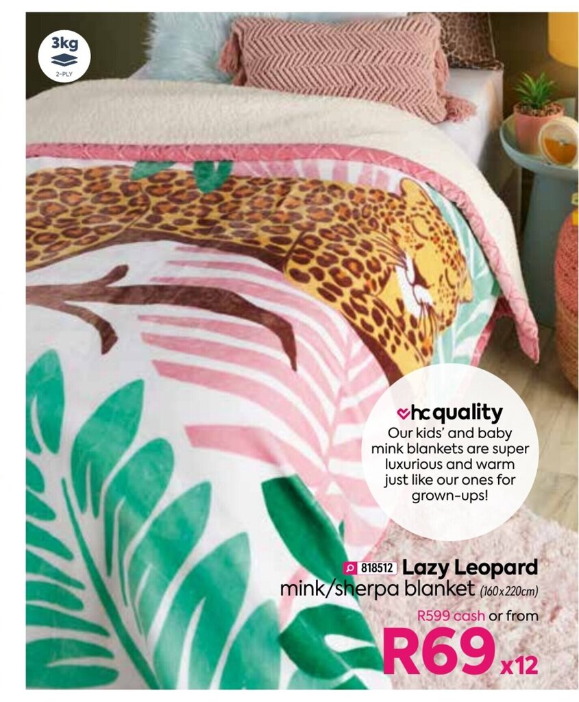 Lazy Leopard Mink/Sherpa Blanket offer at HomeChoice
