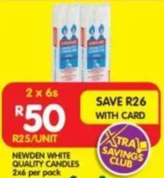 Shoprite NEWDEN WHITE QUALITY CANDLES 2x6 per pack offer