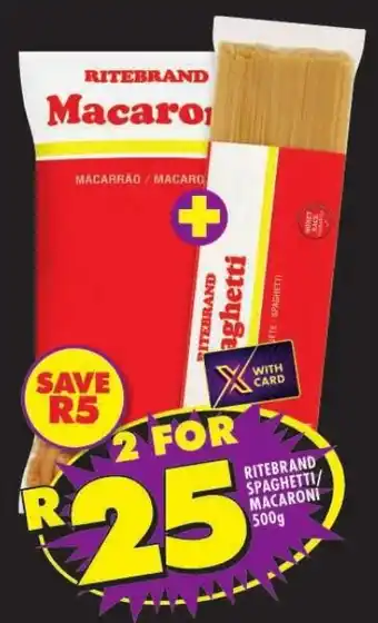 Shoprite RITEBRAND SPAGHETTI/ MACARONI 500g offer