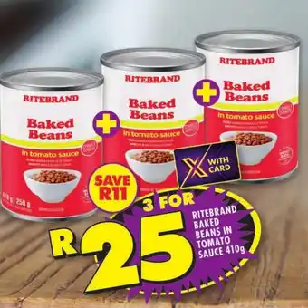 Shoprite RITEBRAND BAKED BEANS IN TOMATO SAUCE 410g offer