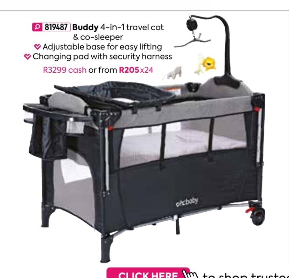 Buddy 4in1 Travel Cot & CoSleeper offer at HomeChoice