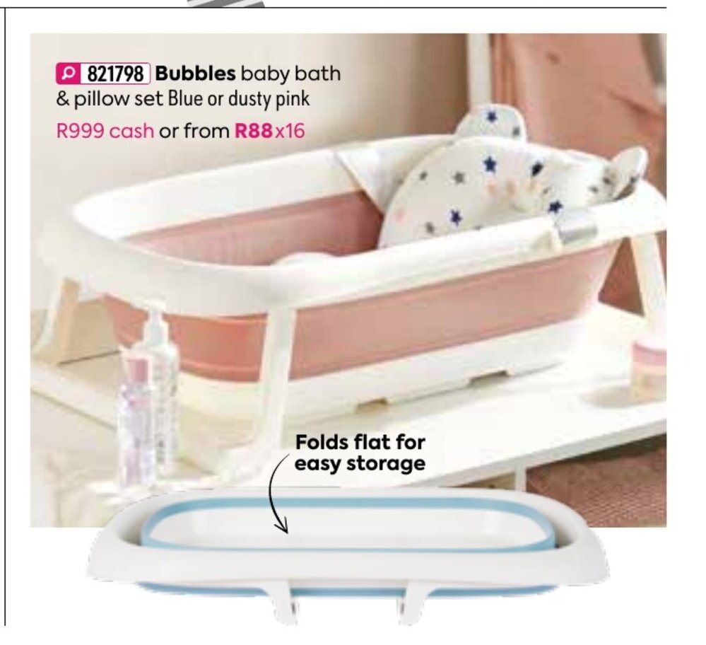 Bubbles Baby Bath & Pillow Set Blue or Dusty Pink offer at HomeChoice
