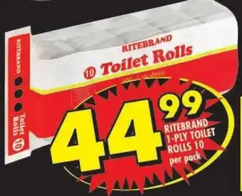 Shoprite RITEBRAND 1-PLY TOILET ROLLS 10 per pack offer