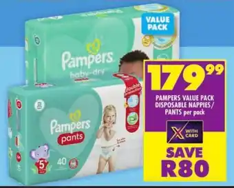 Shoprite PAMPERS VALUE PACK DISPOSABLE NAPPIES/ PANTS per pack offer