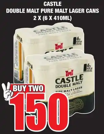 Boxer Liquors CASTLE DOUBLE MALT PURE MALT LAGER CANS 2 X (6 X 410ML) offer