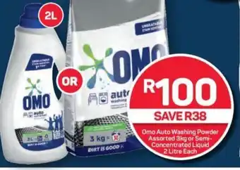 Pick n Pay Omo Auto Washing Powder Assorted 3kg or Semi- Concentrated Liquid 2 Litre Each offer