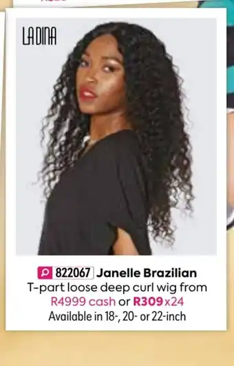HomeChoice Janelle Brazilian T-Part Loose Deep Curl Wig offer