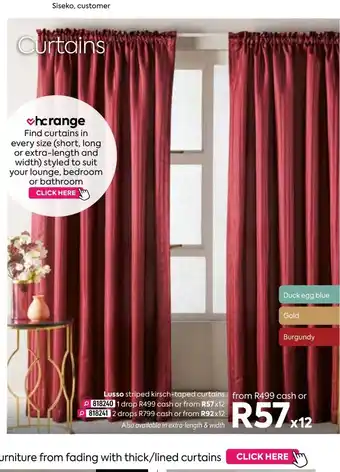 HomeChoice Lusso Striped Kirsch-taped Curtains 1 drop offer