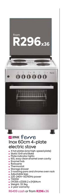 Ferre Inox 60cm 4-Plate Electric Stove