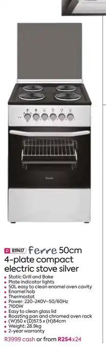 HomeChoice Ferre 50cm 4-Plate Compact Electric Stove Silver offer