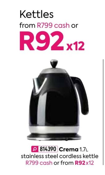 HomeChoice Crema 1.7L Stainless Steel Cordless Kettle offer