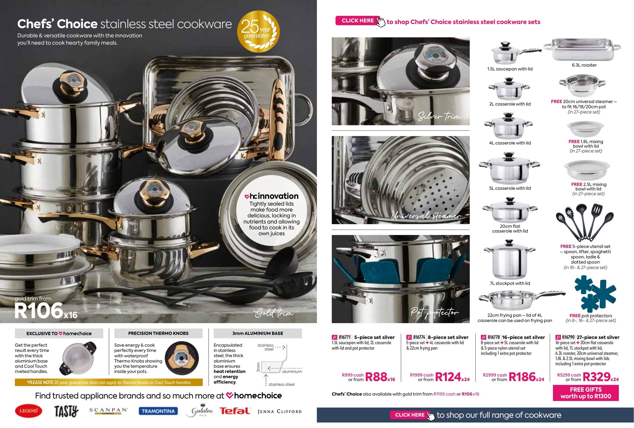 Chef's Choice Stainless Steel Cookware 5Piece Set Silver offer at