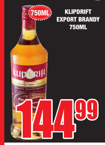 Boxer Liquors Klipdrift Export Brandy 750ml offer