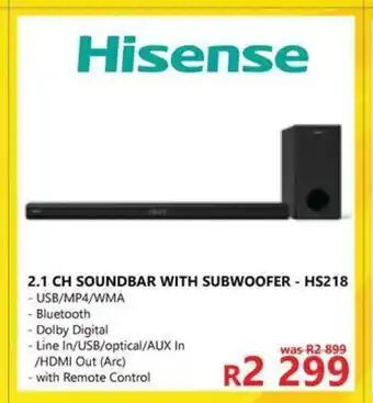 Tafelberg Furnishers HIsense - 2.1 CH Sounbar With Subwoofer - HS218 offer