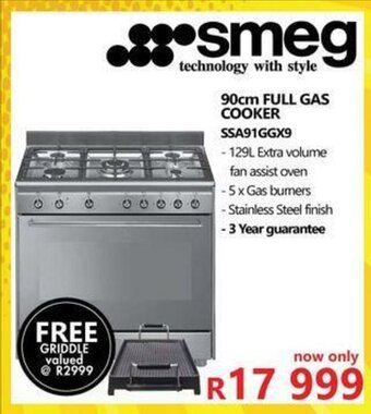 Smeg - 90cm Full Gas Cooker - SSA91GGX9