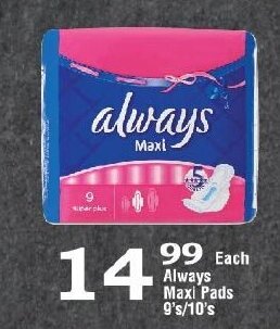 Oxford Freshmarket Always Maxi Pads 9's/10's offer