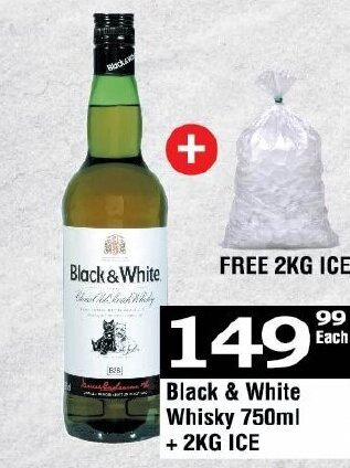 Oxford Freshmarket Black & White Whisky 750ml + 2kg Ice offer