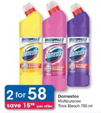 Clicks Domestos Multipurpose Thick Bleach 750ml offer