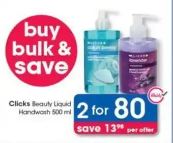 Clicks Clicks Beauty Liquid Handwash 500 ml offer