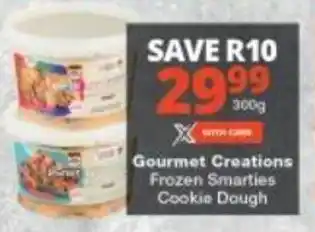 Checkers Gourmet Creations Frozen Smarties Cookie Dough offer