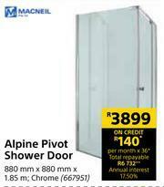 Macneil Alpine Pivot Shower Door-880mm x 880mm x 1.85m