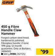 Builders Warehouse Grip 450g Fibre Handle Claw Hammer offer