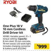 Builders Warehouse Ryobi One Plus 18 V 10mm Cordless Drill Driver Kit XD180 offer