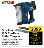 Builders Warehouse Ryobi One Plus 18 V Cordless Nailer/ Stapler XNS1800 offer