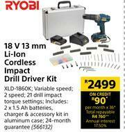 Builders Warehouse Ryobi 18 V 13mm Li-Ion Cordless Impact Drill Driver Kit XLD-1860K offer