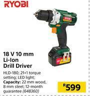 Builders Warehouse Ryobi 18 V 10mm Li-Ion Drill Driver HLD-180 offer