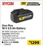 Builders Warehouse Ryobi One Plus 18 V 3.0 Ah Battery XB-3000 (3000mAh) offer