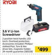Builders Warehouse Ryobi 3.6 V Li-Ion Screwdriver offer