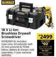 Builders Warehouse Dewalt 18V Li-lon Brushless Drywall Screwdriver DCF620NT-XJ offer