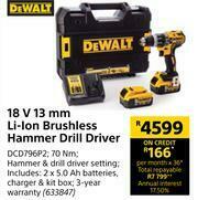 Builders Warehouse Dewalt 18V 13mm Li-lon Brushless Hammer Drill Driver DCD796P2 offer
