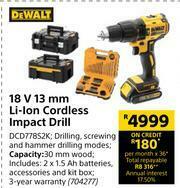Builders Warehouse Dewalt 18V 13mm Li-Ion Cordless Impact Drill DCD778S2K offer