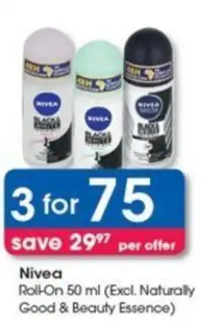 Clicks Nivea Roll-On 50 ml (Excl. Naturally Good & Beauty Essence) offer