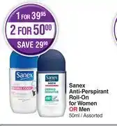 Dis-Chem Sanex Anti Perspirant Roll On For Women Or Men Assorted-50ml offer