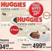 Dis-Chem Huggies Extra Care Nappies 2 Pack Size 1-5-Per 2 Pack offer