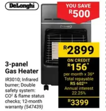 Builders Warehouse DeLonghi 3-panel Gas Heater offer