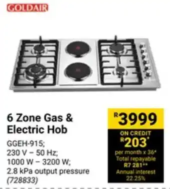 Builders Warehouse GOLDAIR 6 Zone Gas & Electric Hob offer