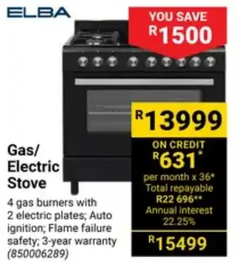 Builders Warehouse ELBA Gas/ Electric Stove offer