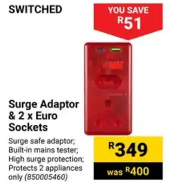 Builders Warehouse SWITCHED Surge Adaptor & 2 x Euro Sockets offer