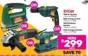 Game Ryobi 400W Jig Saw Or 500W Impact Drill Or 150W Orbital Sander Or 650W Angle Grinder-Each offer