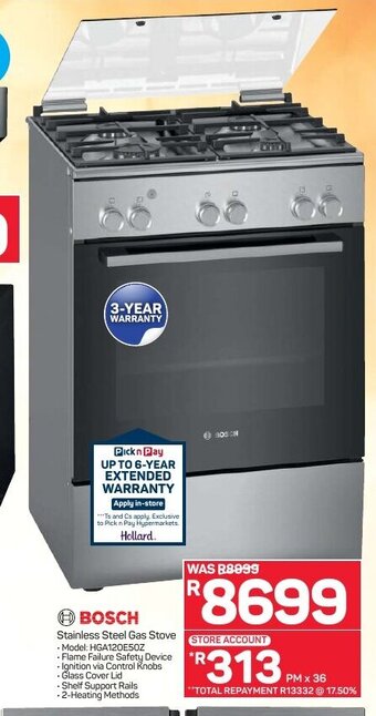 Pick n Pay Hypermarket Bosch - Stainless Steel Gas Stove offer