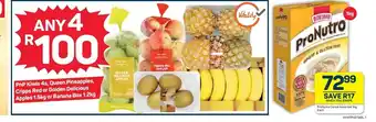 Pick n Pay Hypermarket PnP Kiwis 4s, Queen Pineapples, Cripps Red or Golden Delicious Apples 1.5kg or Banana Box 1.2kg offer